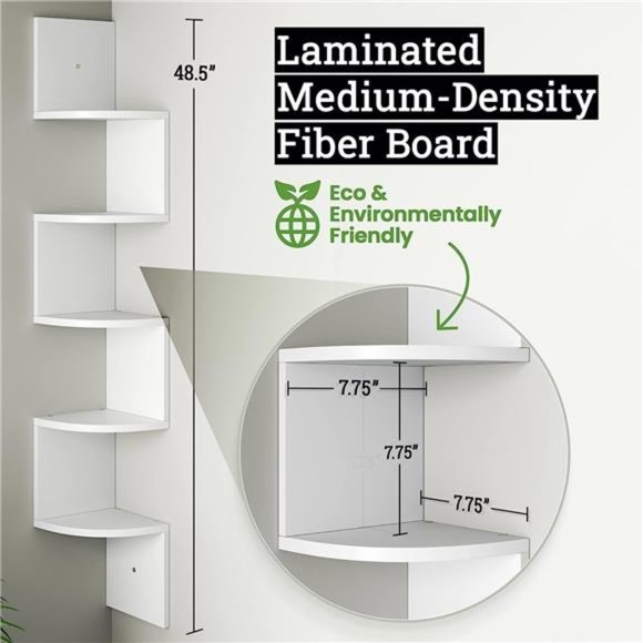 5-Tier Corner Shelves, Floating Corner Shelf, Wall Organizer Storage - Picture 3 of 5